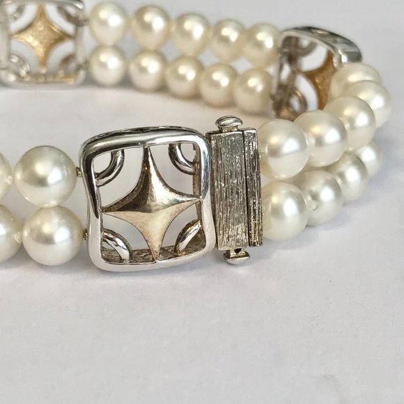 Vintage Sterling Silver White Pearl Bracelet Ross & Simons Estate Double Strand - Picture 8 of 16